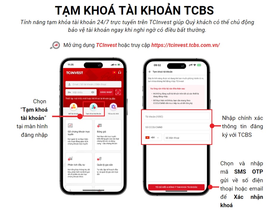 Cách tạm khóa tài khoản chứng khoán TCBS