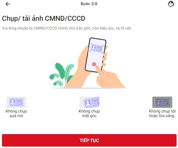 Đăng ký tài khoản chứng khoán TCBS bước 1.3 - Tải anh CMND/CCCD
