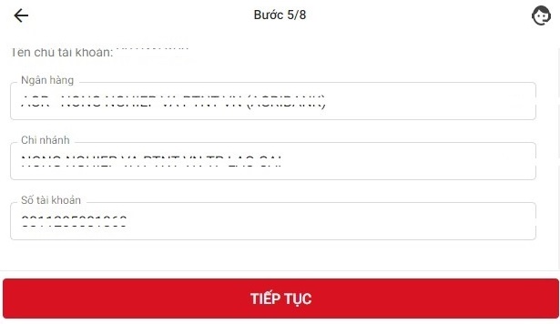 Lập tài khoản chứng khoán Techcommbank bước 1.5 - Nhập thông tin ngân hàng