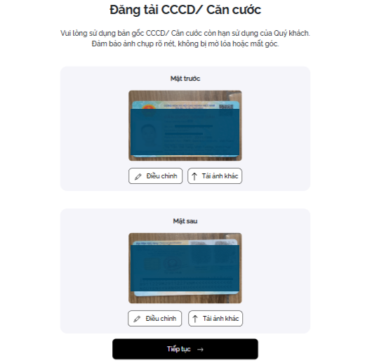 Mở tài khoản chứng khoán VPS - Tải ảnh CCCD