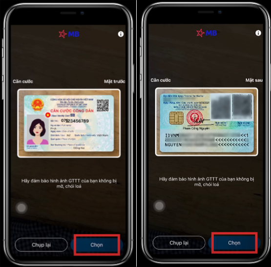 mở tài khoản MBBank Online - chụp ảnh CCCD